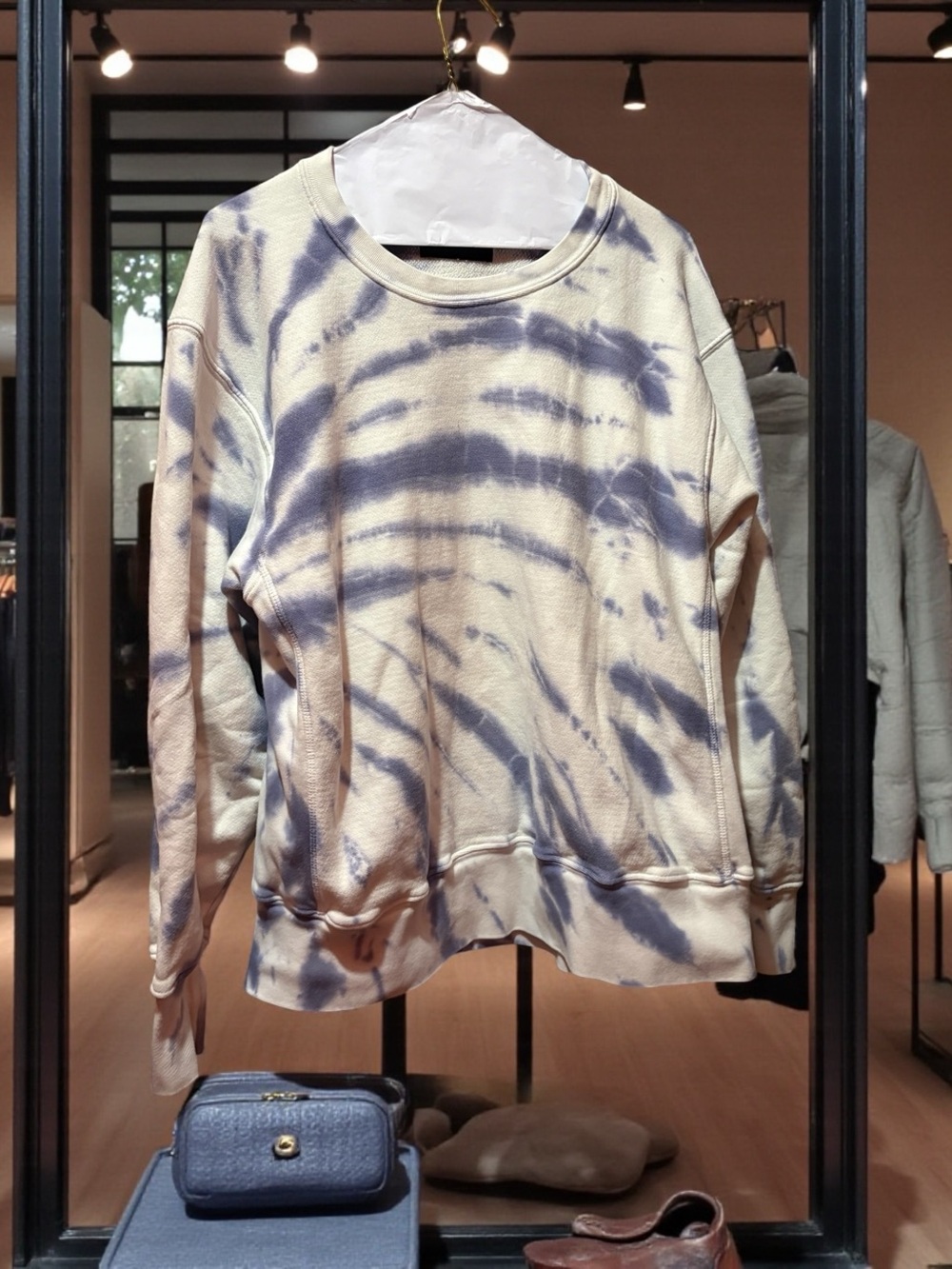 Les Tien Los Angeles Tie-Dye heavyweight cottoCrewneck Sweatshirt- Cream & Blue